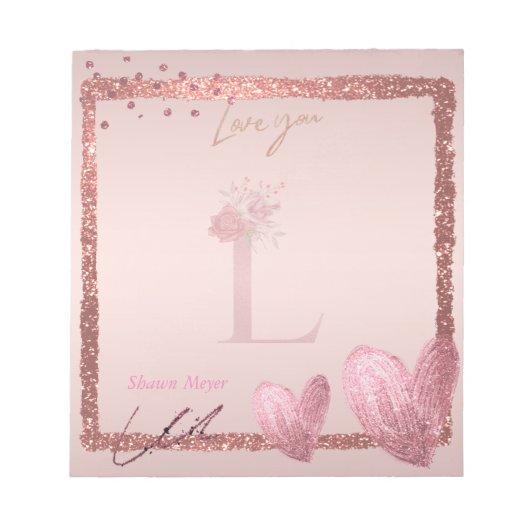 Monogram Initial Letter L Hübsche Rose Gold Notepa Notizblock (Vorderseite)