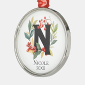 Monogram Initial Letter N Berry Wreath Christmas Ornament Aus Metall (Links)