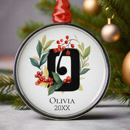 Monogram Initial Letter O Berry Wreath Christmas Ornament Aus Metall