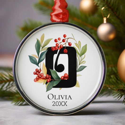 Monogram Initial Letter O Berry Wreath Christmas Ornament Aus Metall