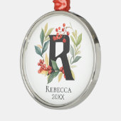 Monogram Initial Letter R Berry Wreath Christmas Ornament Aus Metall (Links)