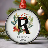 Monogram Initial Letter R Berry Wreath Christmas Ornament Aus Metall