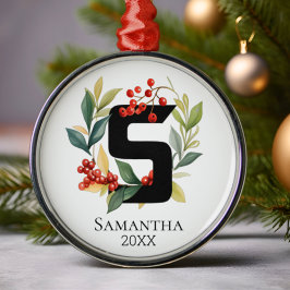 Monogram Initial Letter S Berry Wreath Christmas Ornament Aus Metall