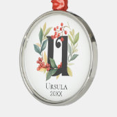 Monogram Initial Letter U Berry Wreath Christmas Ornament Aus Metall (Links)