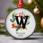 Monogram Initial Letter W Berry Wreath Christmas Ornament Aus Metall