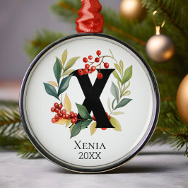 Monogram Initial Letter X Berry Wreath Christmas Ornament Aus Metall