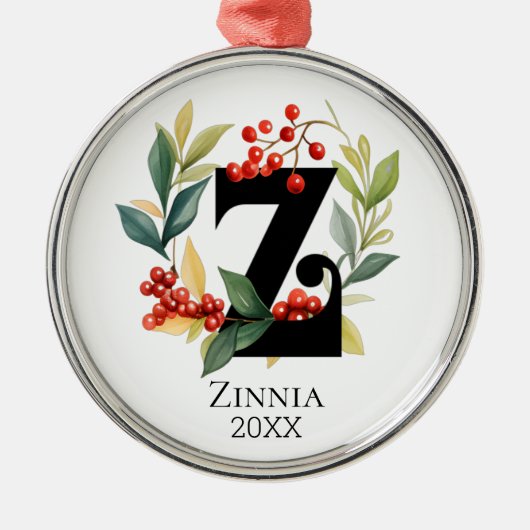 Monogram Initial Letter Z Berry Wreath Ornament Aus Metall (Vorne)