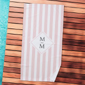 Monogram Initial Light Blush Pink White Stripes Strandtuch
