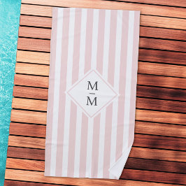 Monogram Initial Light Blush Pink White Stripes Strandtuch