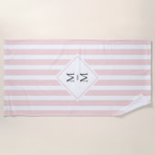 Monogram Initial Light Blush Pink White Stripes Strandtuch (Vorderseite)