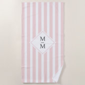 Monogram Initial Light Blush Pink White Stripes Strandtuch (Vorderseite)