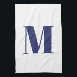 Monogram Initial Marineblau Blau, modern elegant Geschirrtuch<br><div class="desc">Monogram Erstmarineblau und weiß Modernes,  elegantes Küchentuch</div>