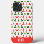 Monogram Initial Merry & Mod Retro Weihnachtsbaum Case-Mate iPhone Hülle (Rückseite)