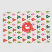 Monogram Initial Merry & Mod Retro Weihnachtsbaum Golfhandtuch (Horizontal)