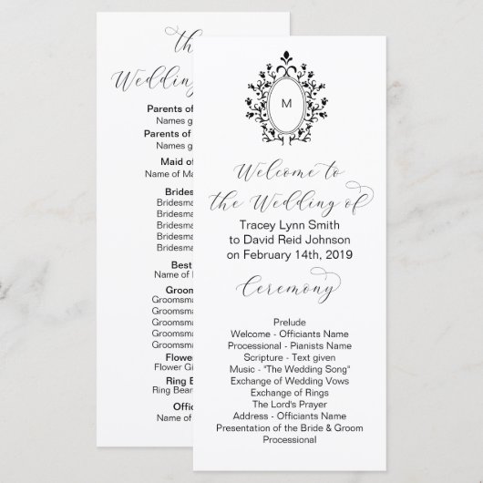 Monogram Initial Minimal Wedding Program Programm (Vorne/Hinten)