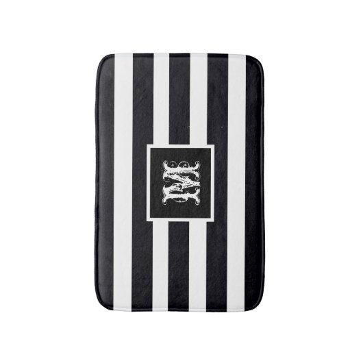 Monogram Initial Modern Classic Black and White Badematte (Vorderseite Vertikal)
