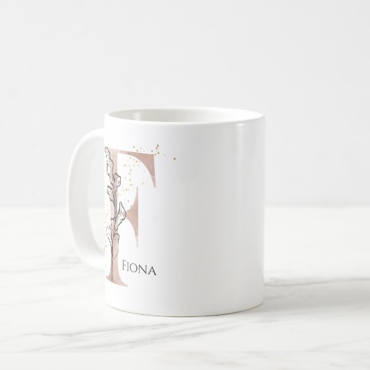 Monogram, Initial Modern Letter F Boho Personalisi Kaffeetasse (Vorderseite Links)