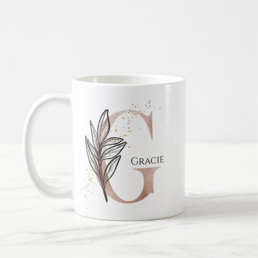 Monogram Initial Modern Letter G Boho Personalisie Kaffeetasse (Links)