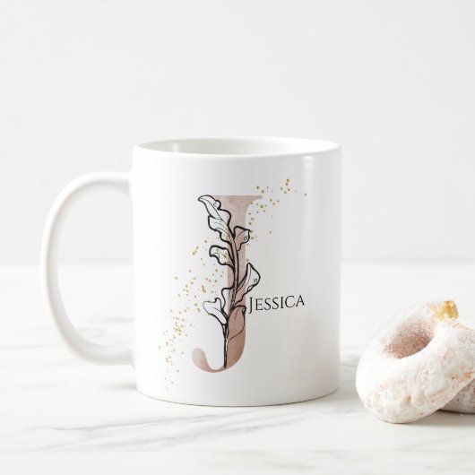 Monogram Initial Modern Letter J Boho Personalisie Kaffeetasse (Mit Donut)