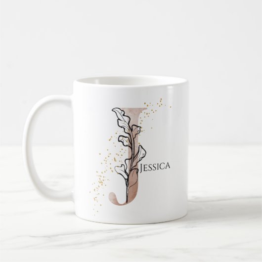 Monogram Initial Modern Letter J Boho Personalisie Kaffeetasse (Links)
