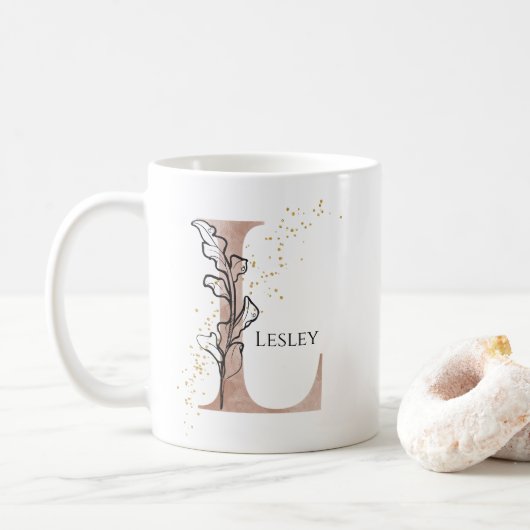 Monogram Initial Modern Letter L Boho Personalisie Kaffeetasse (Mit Donut)
