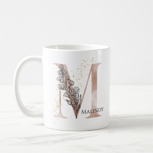 Monogram Initial Modern Letter M Boho Personalisie Kaffeetasse (Links)