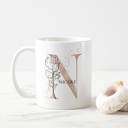 Monogram, Initial Modern Letter N Boho Personalisi Kaffeetasse (Mit Donut)