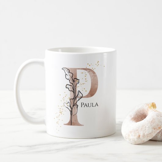 Monogram, Initial Modern Letter P Boho Personalisi Kaffeetasse (Mit Donut)