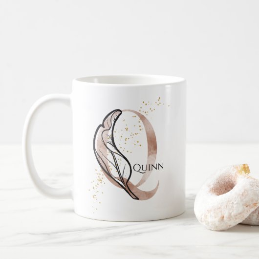 Monogram Initial Modern Letter Q Boho Personalisie Kaffeetasse (Mit Donut)