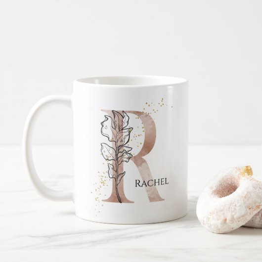 Monogram, Initial Modern Letter R Boho Personalisi Kaffeetasse (Mit Donut)