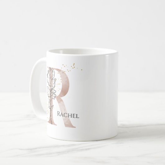 Monogram, Initial Modern Letter R Boho Personalisi Kaffeetasse (Vorderseite Links)