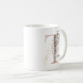 Monogram, Initial Modern Letter T Boho Personalisi Kaffeetasse (VorderseiteRechts)