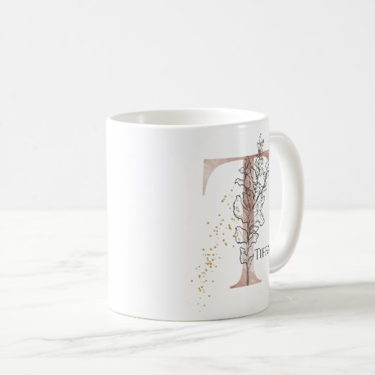 Monogram, Initial Modern Letter T Boho Personalisi Kaffeetasse (VorderseiteRechts)