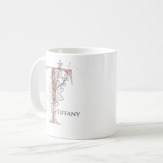 Monogram, Initial Modern Letter T Boho Personalisi Kaffeetasse (Vorderseite Links)
