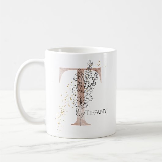 Monogram, Initial Modern Letter T Boho Personalisi Kaffeetasse (Links)