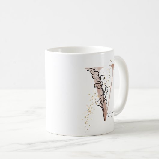 Monogram Initial Modern Letter V Boho Personalisie Kaffeetasse (VorderseiteRechts)