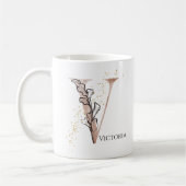 Monogram Initial Modern Letter V Boho Personalisie Kaffeetasse (Links)