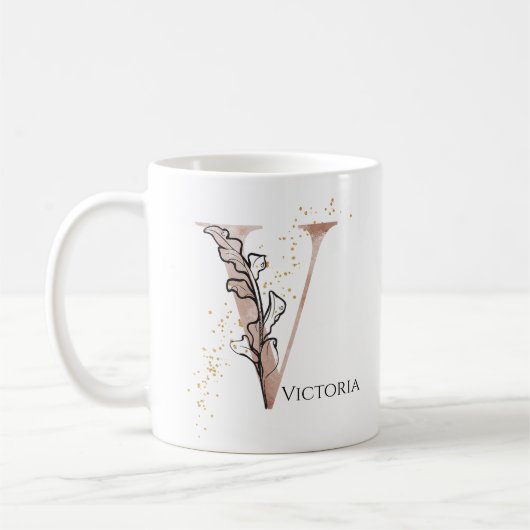 Monogram Initial Modern Letter V Boho Personalisie Kaffeetasse (Links)