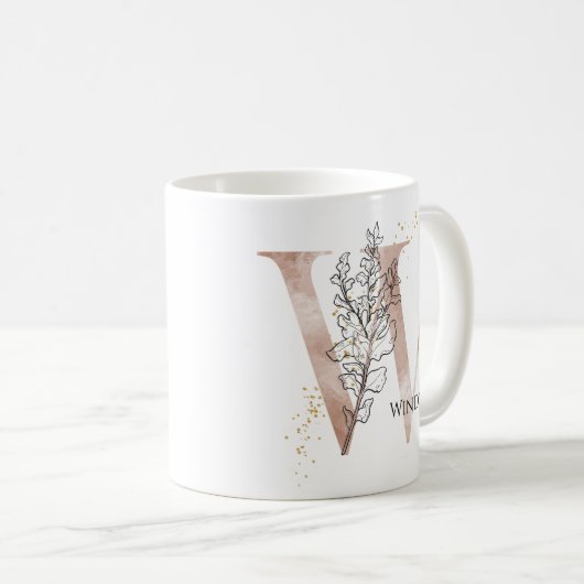 Monogram Initial Modern Letter W Boho Personalisie Kaffeetasse (VorderseiteRechts)
