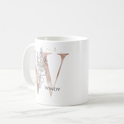 Monogram Initial Modern Letter W Boho Personalisie Kaffeetasse (Vorderseite Links)