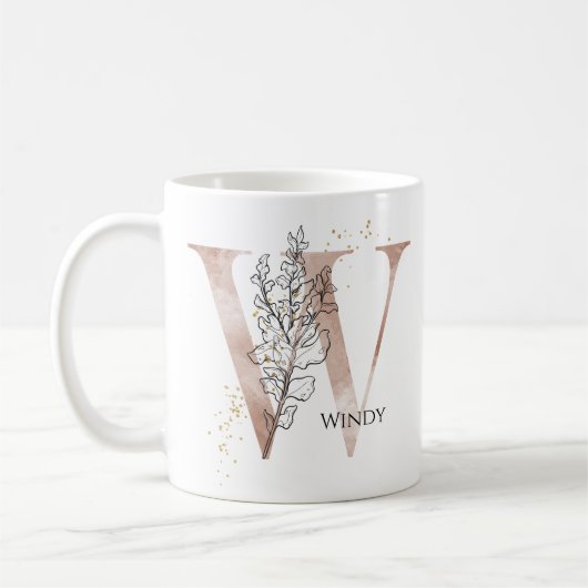 Monogram Initial Modern Letter W Boho Personalisie Kaffeetasse (Links)