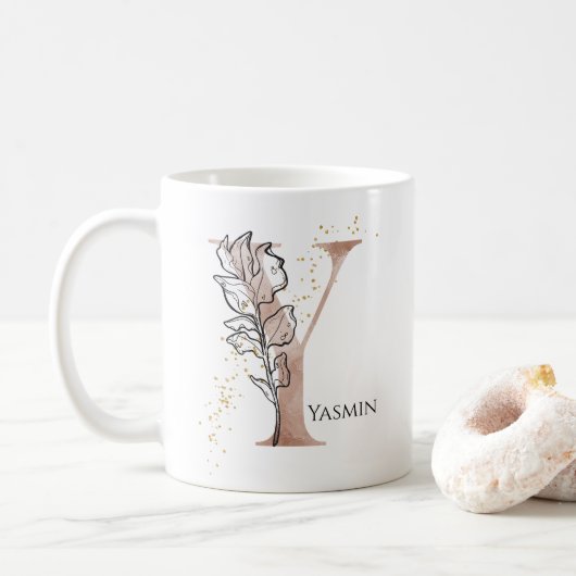 Monogram Initial Modern Letter Y Boho Personalisie Kaffeetasse (Mit Donut)