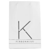 Monogram, Initial Modern Simple White Name Mittlere Geschenktüte (Vorderseite)
