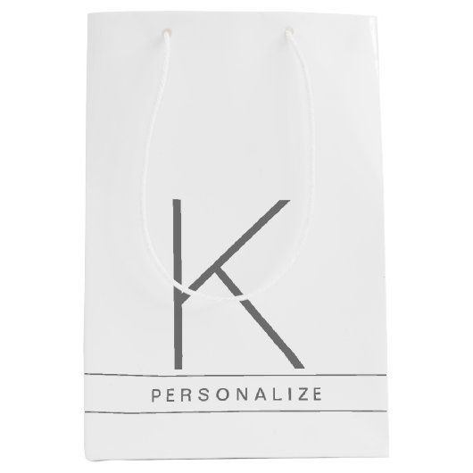 Monogram, Initial Modern Simple White Name Mittlere Geschenktüte (Vorderseite)