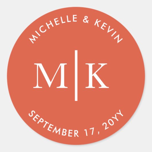 Monogram Initial Name Bride Groom Terracotta Runder Aufkleber (Vorderseite)