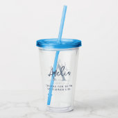 Monogram Initial Name Dusty Blue Danke Blumenmädch Acryltrinkbecher (Rückseite)