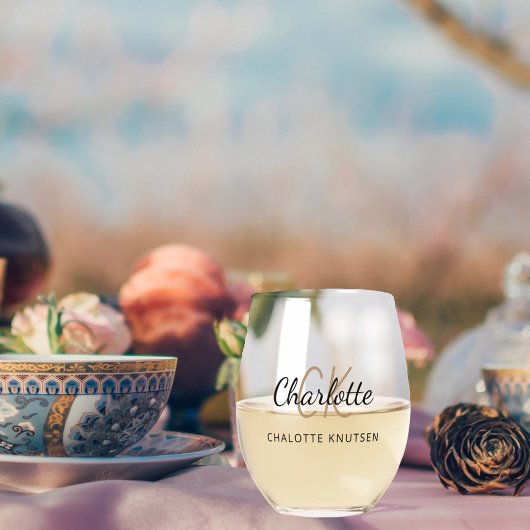 Monogram Initial Name einfach Weinglas Ohne Stiel