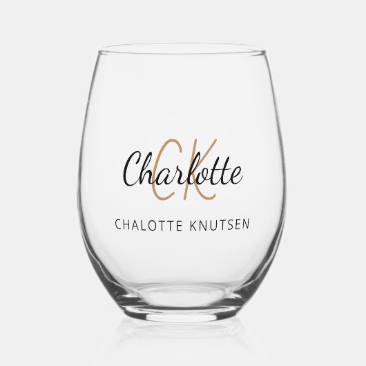 Monogram Initial Name einfach Weinglas Ohne Stiel (Vorderseite)