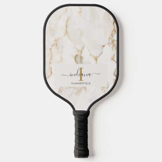 Monogram Initial Name Marble Script Pickleball Schläger (Vorderseite)