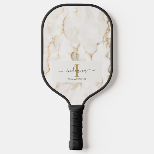 Monogram Initial Name Marble Script Pickleball Schläger (Rückseite)